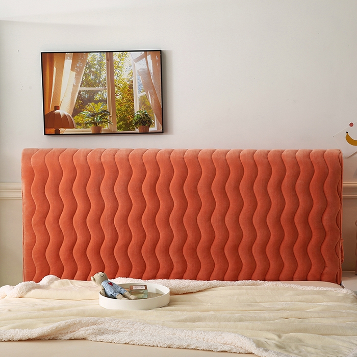 91家纺网 家纺一手货源 找家纺 怡源梦 2025新款亲肤舒适荷兰绒曲线床头罩 桔色