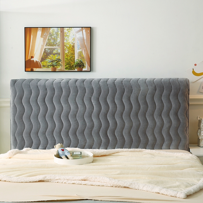 91家纺网 家纺一手货源 找家纺 怡源梦 2025新款亲肤舒适荷兰绒曲线床头罩 浅灰