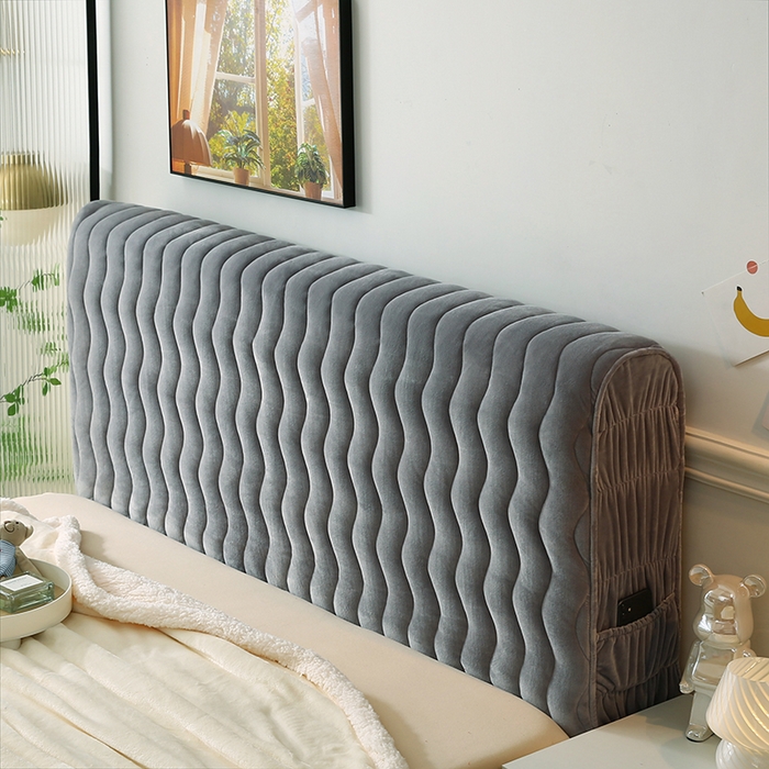 91家纺网 家纺一手货源 找家纺 怡源梦 2025新款亲肤舒适荷兰绒曲线床头罩 浅灰