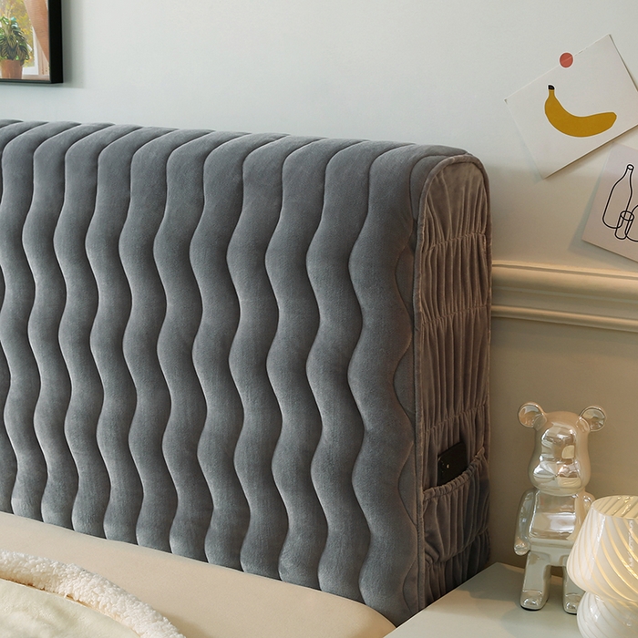 91家纺网 家纺一手货源 找家纺 怡源梦 2025新款亲肤舒适荷兰绒曲线床头罩 浅灰