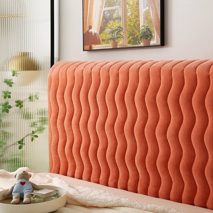 91家纺网 家纺一手货源 找家纺 怡源梦 2025新款亲肤舒适荷兰绒曲线床头罩 桔色