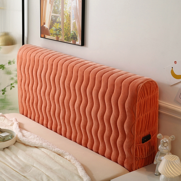 91家纺网 家纺一手货源 找家纺 怡源梦 2025新款亲肤舒适荷兰绒曲线床头罩 桔色