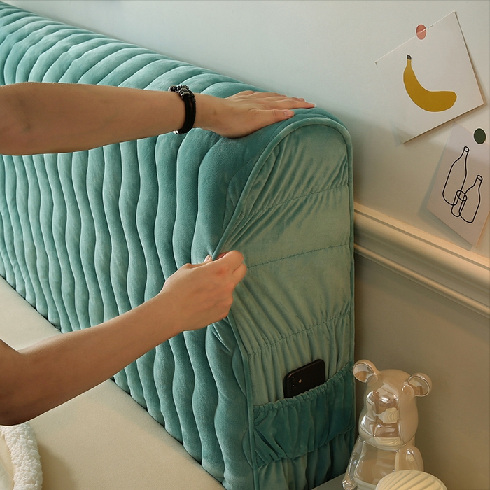 91家纺网 家纺一手货源 找家纺 怡源梦 2025新款亲肤舒适荷兰绒曲线床头罩 绿色