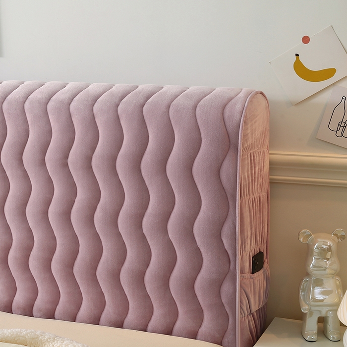 91家纺网 家纺一手货源 找家纺 怡源梦 2025新款亲肤舒适荷兰绒曲线床头罩 浅紫