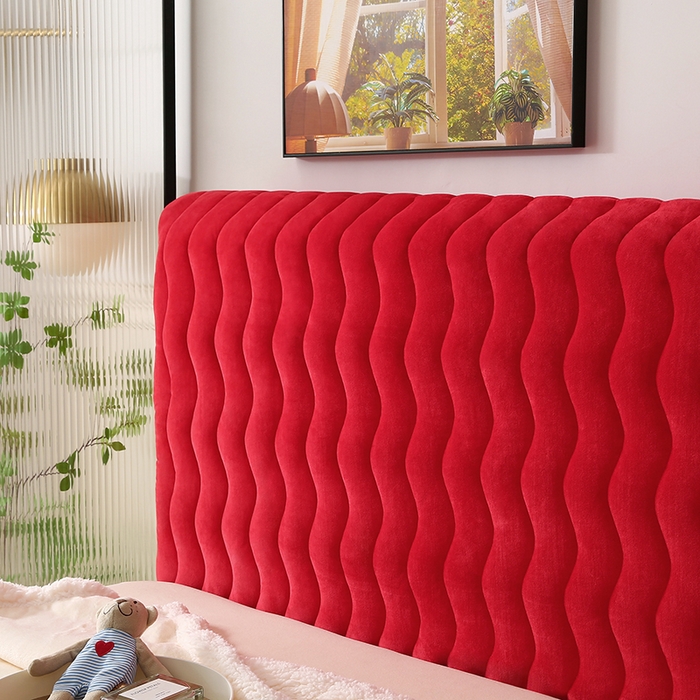 91家纺网 家纺一手货源 找家纺 怡源梦 2025新款亲肤舒适荷兰绒曲线床头罩 大红