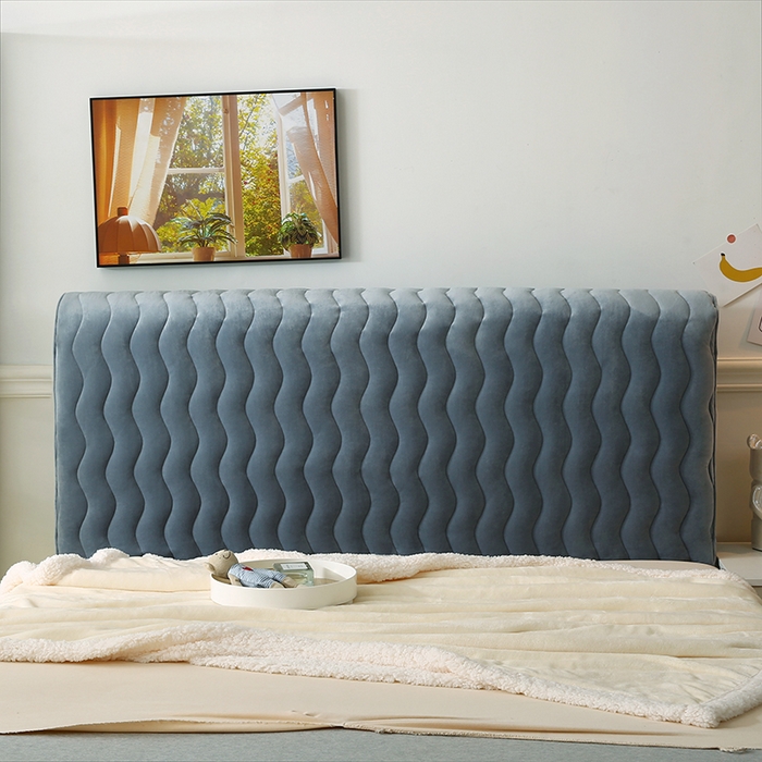 91家纺网 家纺一手货源 找家纺 怡源梦 2025新款亲肤舒适荷兰绒曲线床头罩 灰蓝