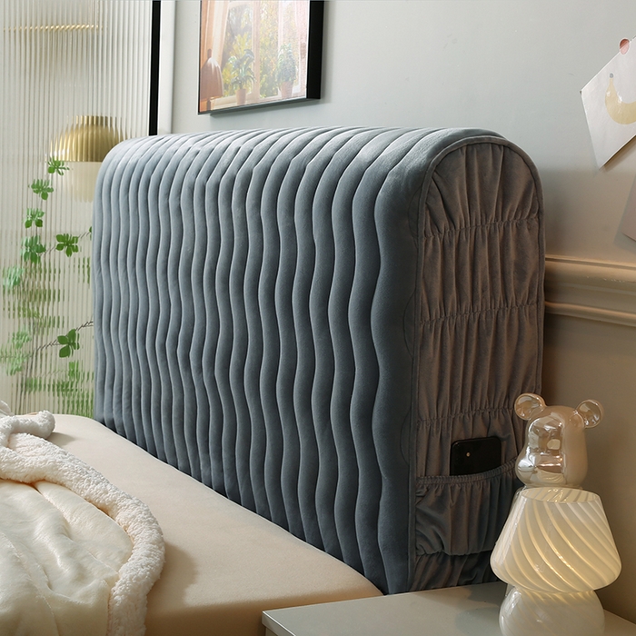 91家纺网 家纺一手货源 找家纺 怡源梦 2025新款亲肤舒适荷兰绒曲线床头罩 灰蓝