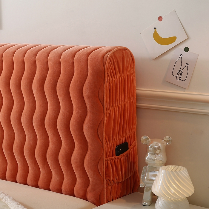 91家纺网 家纺一手货源 找家纺 怡源梦 2025新款亲肤舒适荷兰绒曲线床头罩 桔色