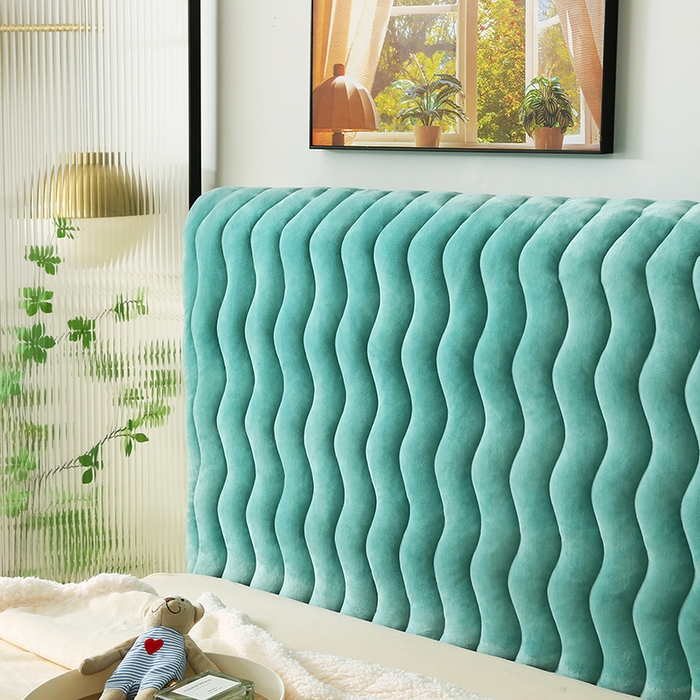 91家纺网 家纺一手货源 找家纺 怡源梦 2025新款亲肤舒适荷兰绒曲线床头罩 绿色