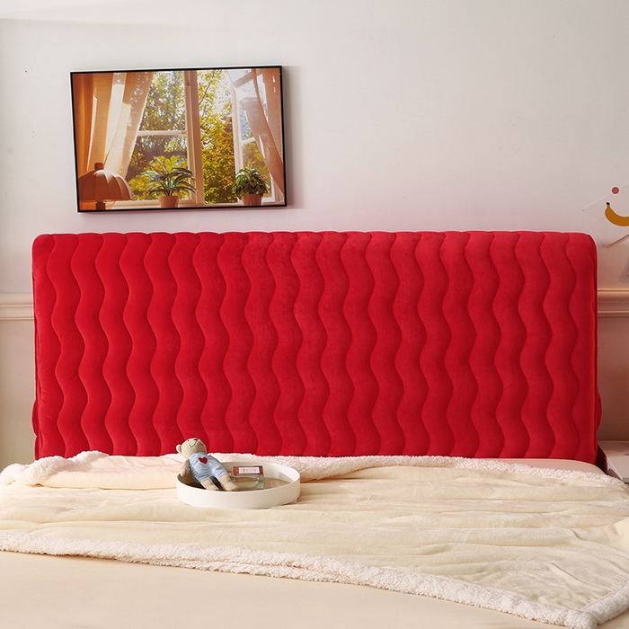 91家纺网 家纺一手货源 找家纺 怡源梦 2025新款亲肤舒适荷兰绒曲线床头罩 大红