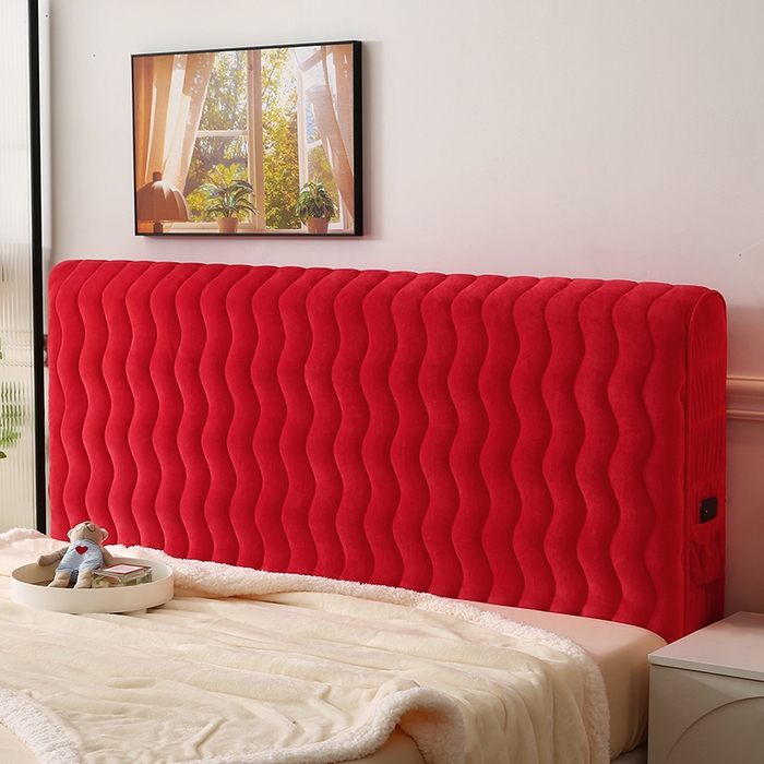 91家纺网 家纺一手货源 找家纺 怡源梦 2025新款亲肤舒适荷兰绒曲线床头罩 大红