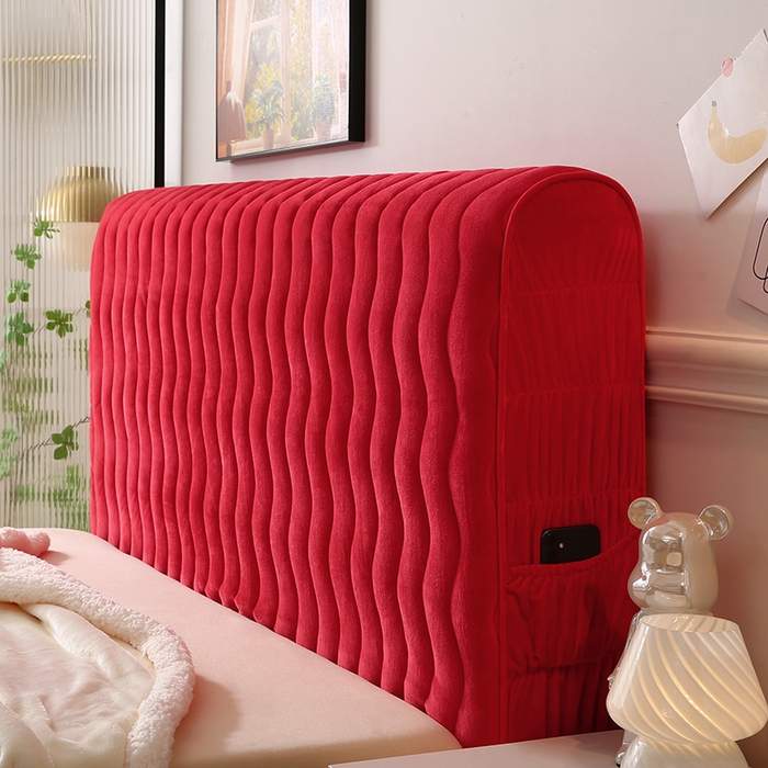 91家纺网 家纺一手货源 找家纺 怡源梦 2025新款亲肤舒适荷兰绒曲线床头罩 大红