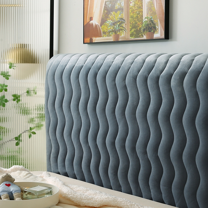 91家纺网 家纺一手货源 找家纺 怡源梦 2025新款亲肤舒适荷兰绒曲线床头罩 灰蓝