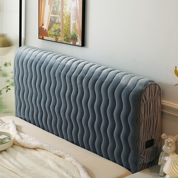 91家纺网 家纺一手货源 找家纺 怡源梦 2025新款亲肤舒适荷兰绒曲线床头罩 灰蓝