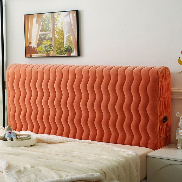 91家纺网 家纺一手货源 找家纺 怡源梦 2025新款亲肤舒适荷兰绒曲线床头罩 桔色