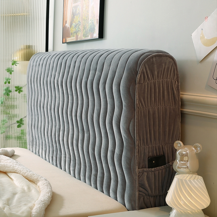 91家纺网 家纺一手货源 找家纺 怡源梦 2025新款亲肤舒适荷兰绒曲线床头罩 浅灰