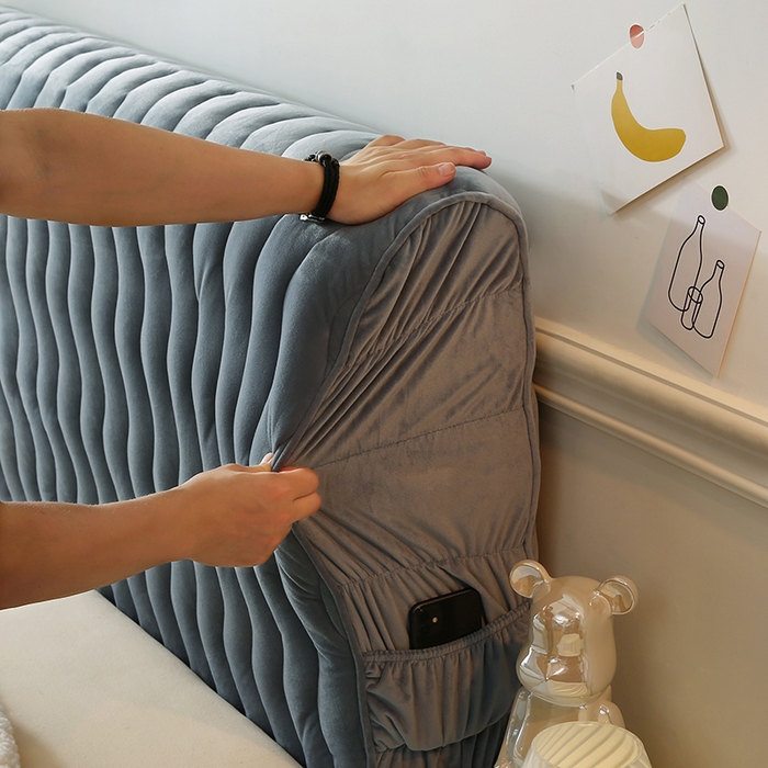 91家纺网 家纺一手货源 找家纺 怡源梦 2025新款亲肤舒适荷兰绒曲线床头罩 灰蓝