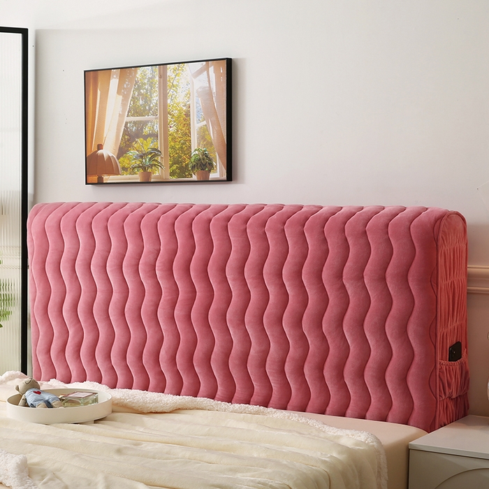 91家纺网 家纺一手货源 找家纺 怡源梦 2025新款亲肤舒适荷兰绒曲线床头罩 豆沙