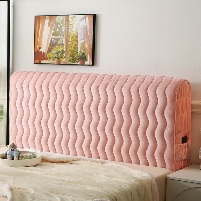 91家纺网 家纺一手货源 找家纺 怡源梦 2025新款亲肤舒适荷兰绒曲线床头罩 玉粉