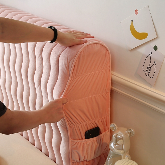 91家纺网 家纺一手货源 找家纺 怡源梦 2025新款亲肤舒适荷兰绒曲线床头罩 玉粉