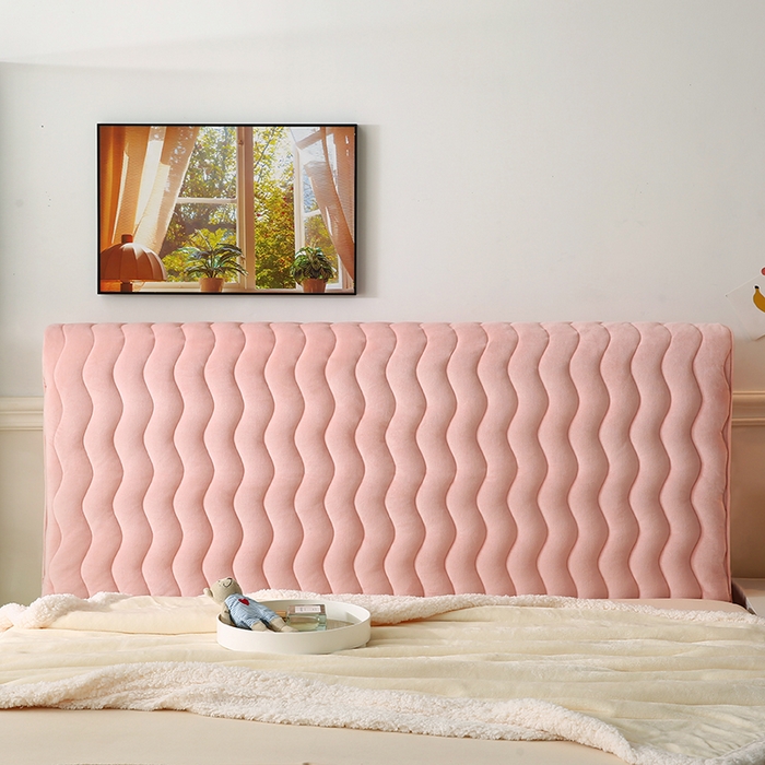 91家纺网 家纺一手货源 找家纺 怡源梦 2025新款亲肤舒适荷兰绒曲线床头罩 玉粉