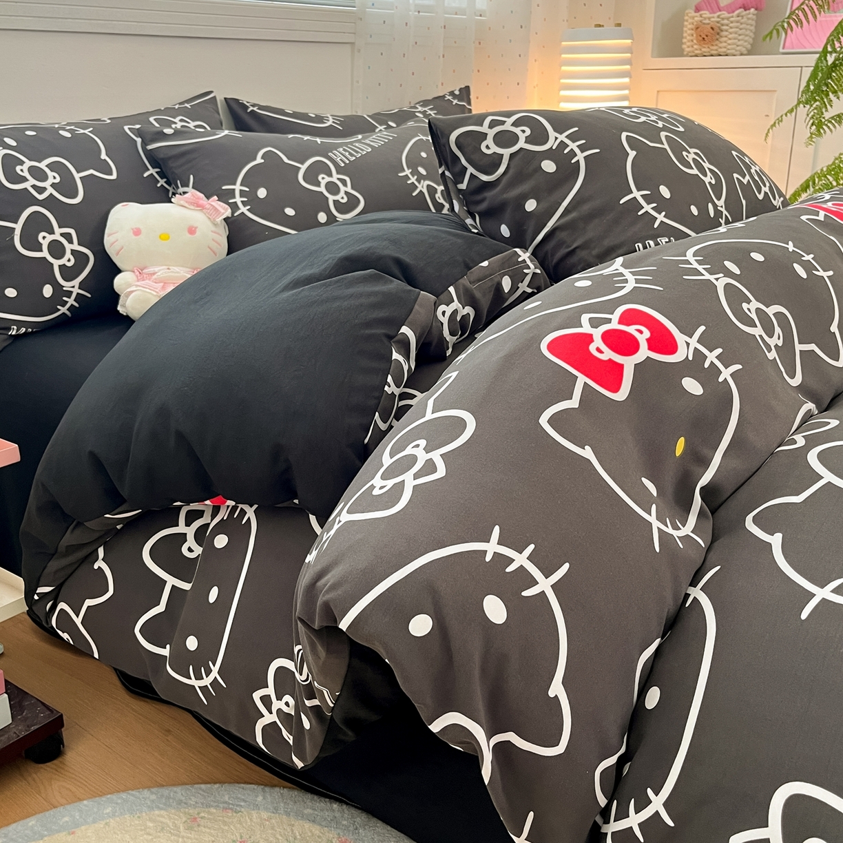 海岛哥哥 2025学生季新款超柔云朵棉正版三丽鸥四件套第二批-大床图 三丽鸥-黑白kt