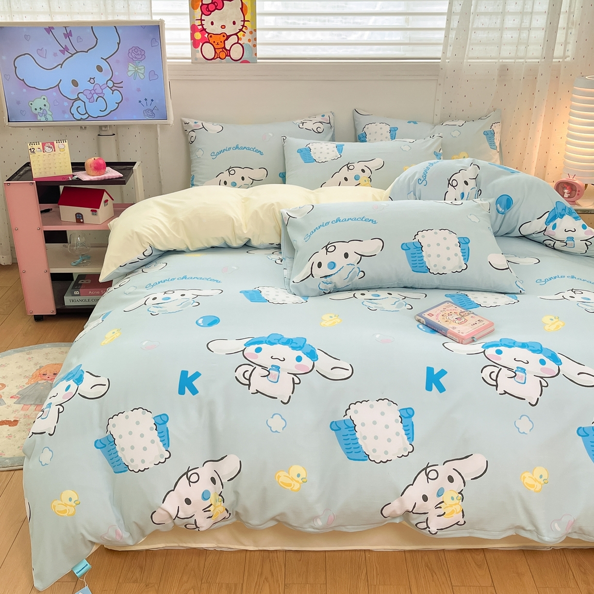 91家纺网 家纺一手货源 找家纺 海岛哥哥 2025学生季新款超柔云朵棉正版三丽鸥四件套第二批-大床图 三丽鸥-泡泡玉桂狗