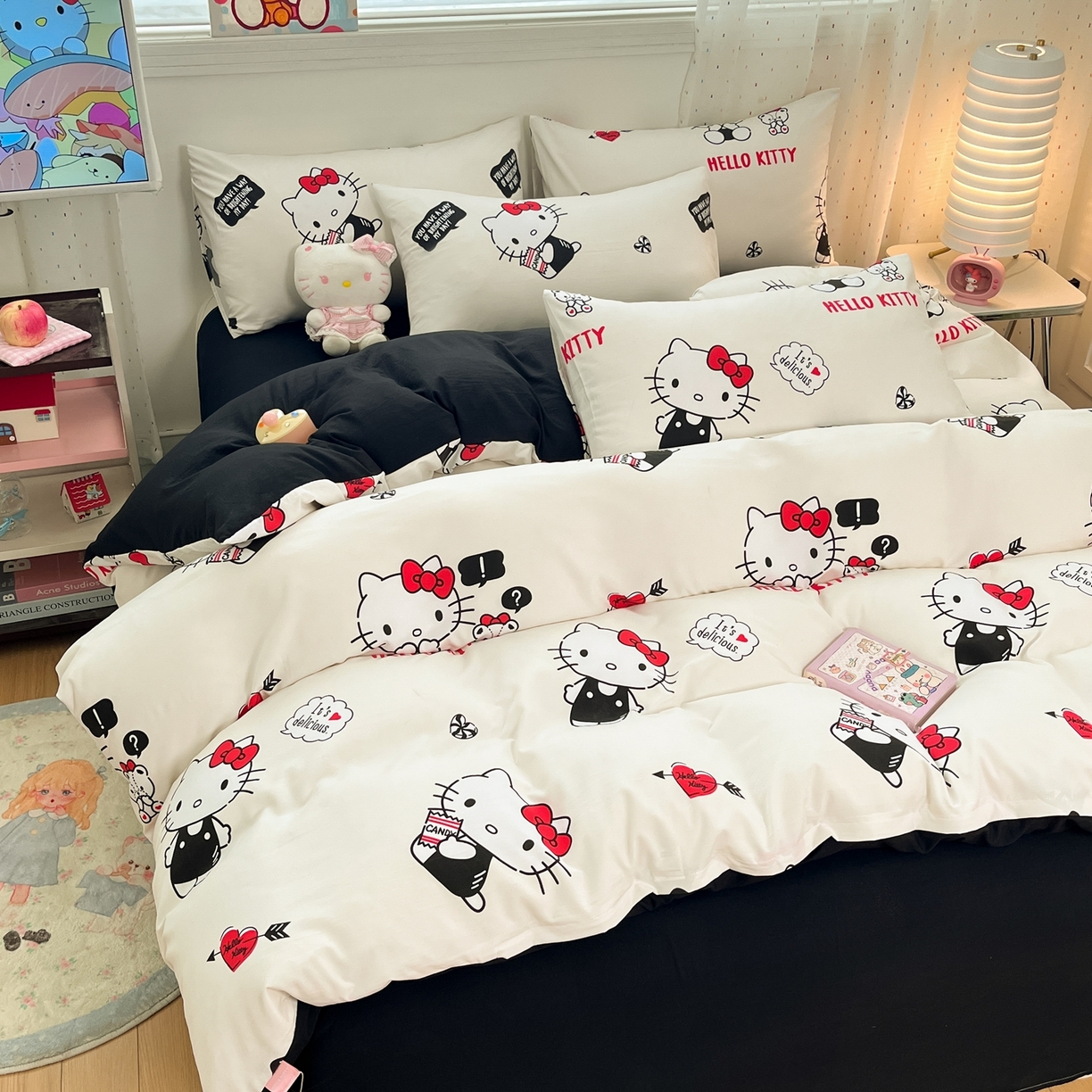 91家纺网 家纺一手货源 找家纺 海岛哥哥 2025学生季新款超柔云朵棉正版三丽鸥四件套第二批-大床图 三丽鸥-kt与小熊