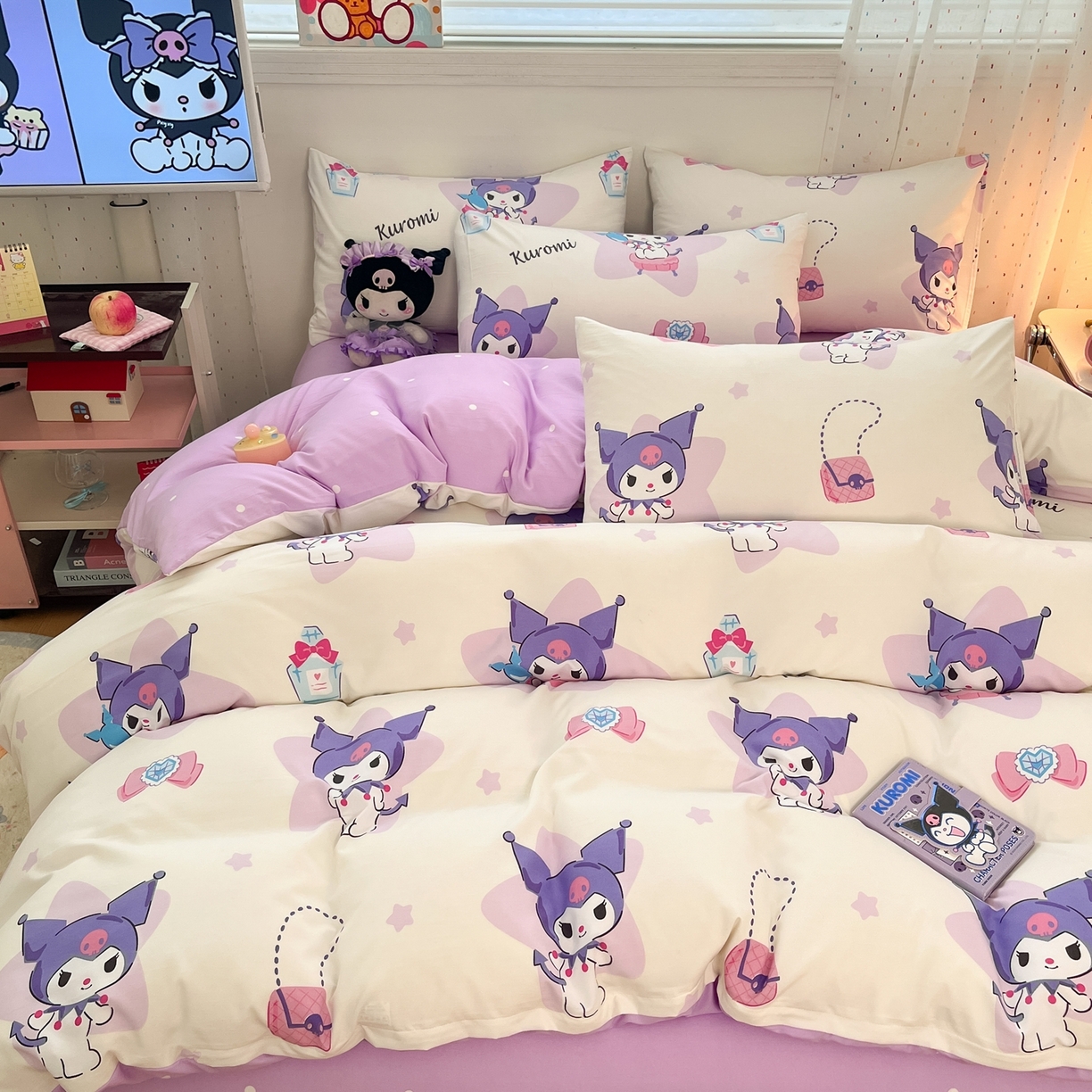 91家纺网 家纺一手货源 找家纺 海岛哥哥 2025学生季新款超柔云朵棉正版三丽鸥四件套第二批-大床图 三丽鸥-五星库洛米