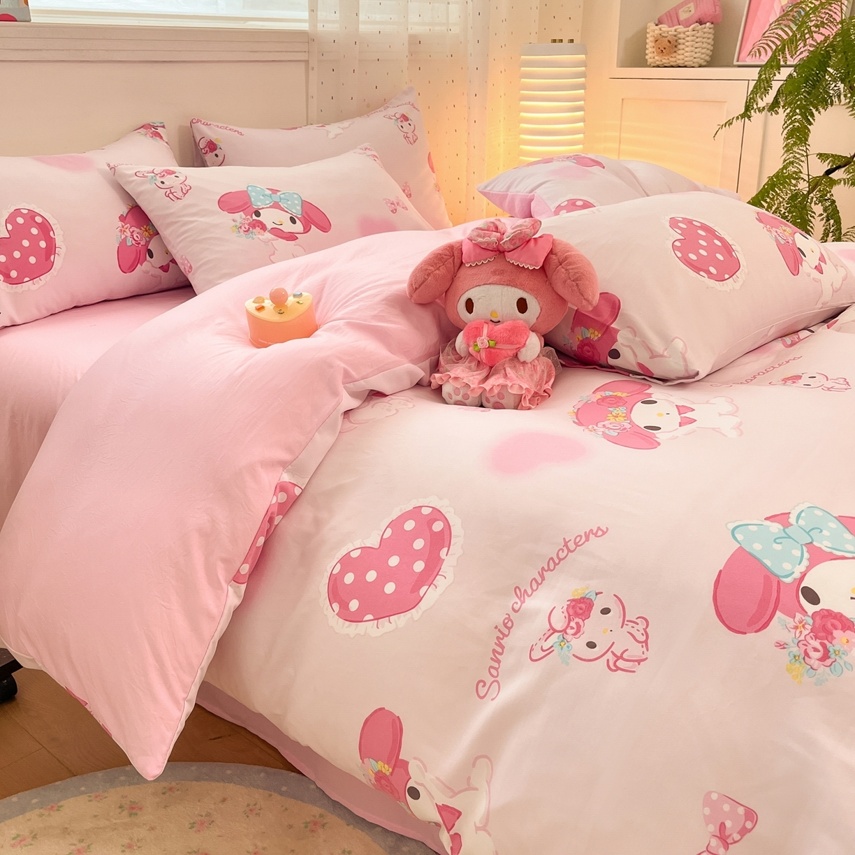 91家纺网 家纺一手货源 找家纺 海岛哥哥 2025学生季新款超柔云朵棉正版三丽鸥四件套第二批-大床图 三丽鸥-粉粉美乐蒂