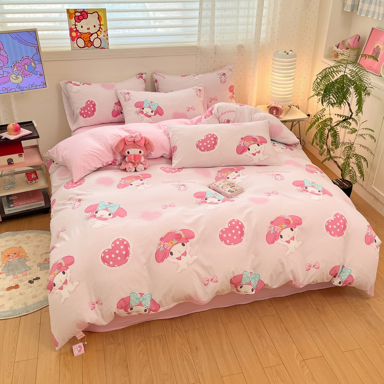 91家纺网 家纺一手货源 找家纺 海岛哥哥 2025学生季新款超柔云朵棉正版三丽鸥四件套第二批-大床图 三丽鸥-粉粉美乐蒂