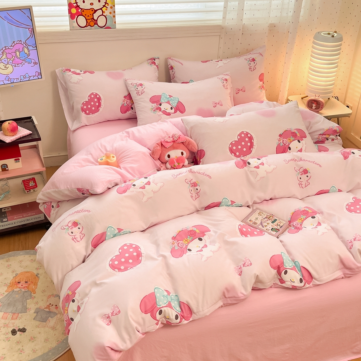 91家纺网 家纺一手货源 找家纺 海岛哥哥 2025学生季新款超柔云朵棉正版三丽鸥四件套第二批-大床图 三丽鸥-粉粉美乐蒂