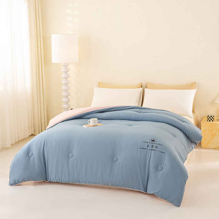 91家纺网 家纺一手货源 找家纺 梦初语 2025秋冬新款新疆长绒棉花被学生宿舍被子冬被棉絮空调被芯春秋棉被-直播热款 蓝灰