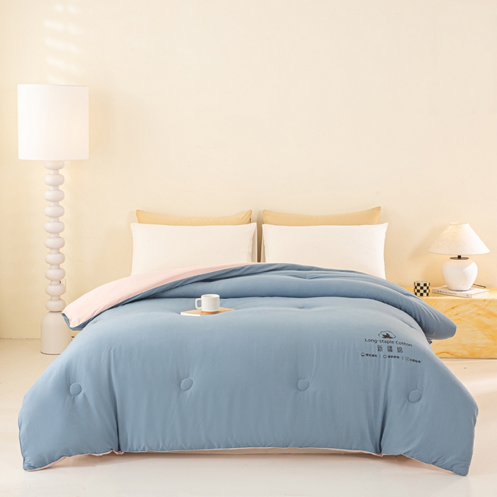 91家纺网 家纺一手货源 找家纺 梦初语 2025秋冬新款新疆长绒棉花被学生宿舍被子冬被棉絮空调被芯春秋棉被-直播热款 蓝灰