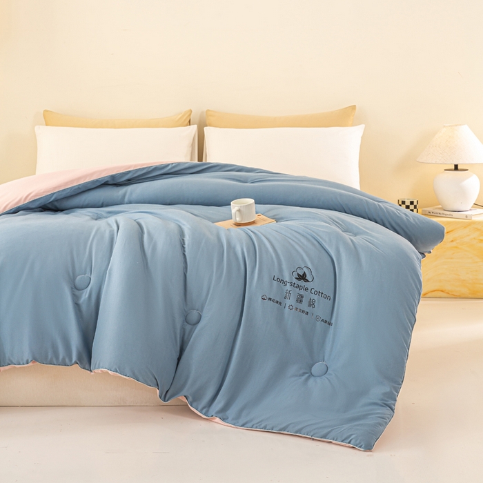 91家纺网 家纺一手货源 找家纺 梦初语 2025秋冬新款新疆长绒棉花被学生宿舍被子冬被棉絮空调被芯春秋棉被-直播热款 蓝灰