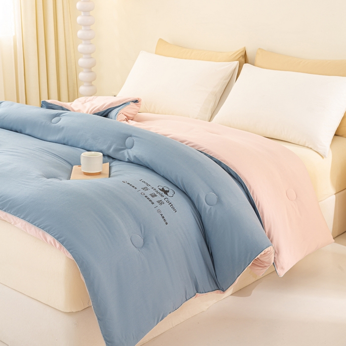 91家纺网 家纺一手货源 找家纺 梦初语 2025秋冬新款新疆长绒棉花被学生宿舍被子冬被棉絮空调被芯春秋棉被-直播热款 蓝灰