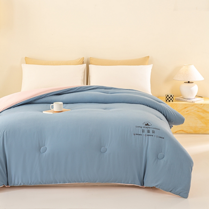 91家纺网 家纺一手货源 找家纺 梦初语 2025秋冬新款新疆长绒棉花被学生宿舍被子冬被棉絮空调被芯春秋棉被-直播热款 蓝灰