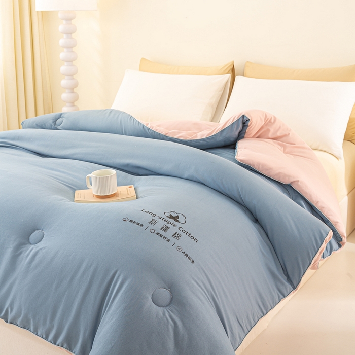 91家纺网 家纺一手货源 找家纺 梦初语 2025秋冬新款新疆长绒棉花被学生宿舍被子冬被棉絮空调被芯春秋棉被-直播热款 蓝灰