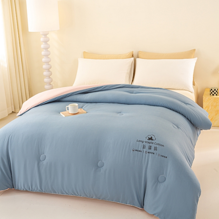 91家纺网 家纺一手货源 找家纺 梦初语 2025秋冬新款新疆长绒棉花被学生宿舍被子冬被棉絮空调被芯春秋棉被-直播热款 蓝灰