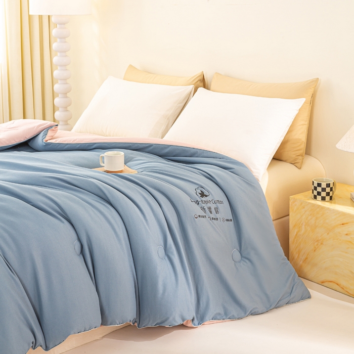 91家纺网 家纺一手货源 找家纺 梦初语 2025秋冬新款新疆长绒棉花被学生宿舍被子冬被棉絮空调被芯春秋棉被-直播热款 蓝灰