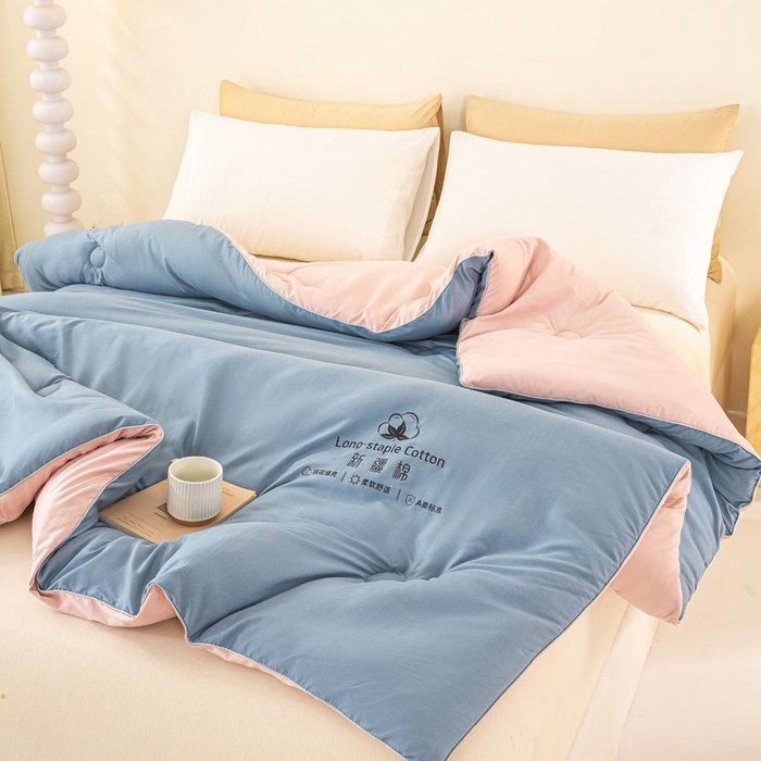 91家纺网 家纺一手货源 找家纺 梦初语 2025秋冬新款新疆长绒棉花被学生宿舍被子冬被棉絮空调被芯春秋棉被-直播热款 蓝灰