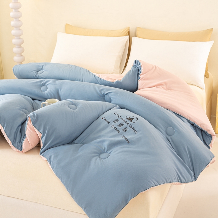 91家纺网 家纺一手货源 找家纺 梦初语 2025秋冬新款新疆长绒棉花被学生宿舍被子冬被棉絮空调被芯春秋棉被-直播热款 蓝灰