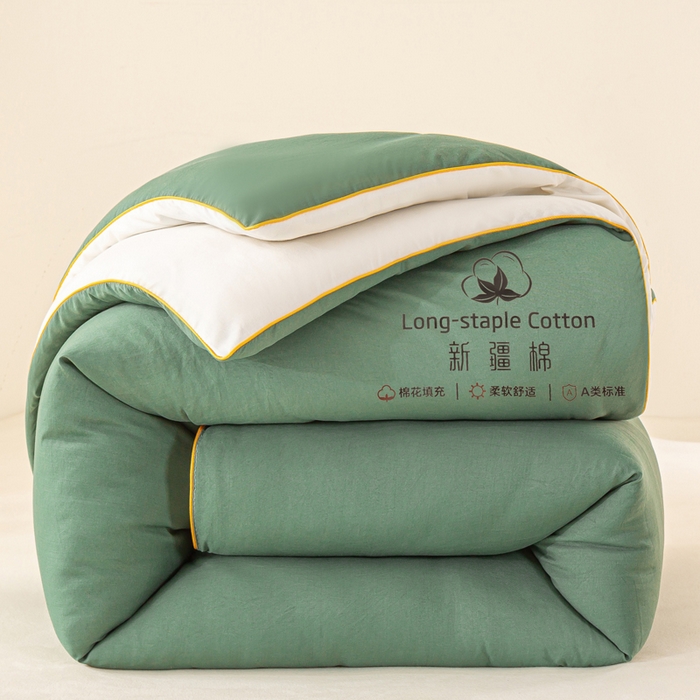 91家纺网 家纺一手货源 找家纺 梦初语 2025秋冬新款新疆长绒棉花被学生宿舍被子冬被棉絮空调被芯春秋棉被-直播热款 墨绿