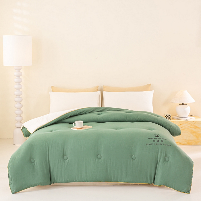 91家纺网 家纺一手货源 找家纺 梦初语 2025秋冬新款新疆长绒棉花被学生宿舍被子冬被棉絮空调被芯春秋棉被-直播热款 墨绿