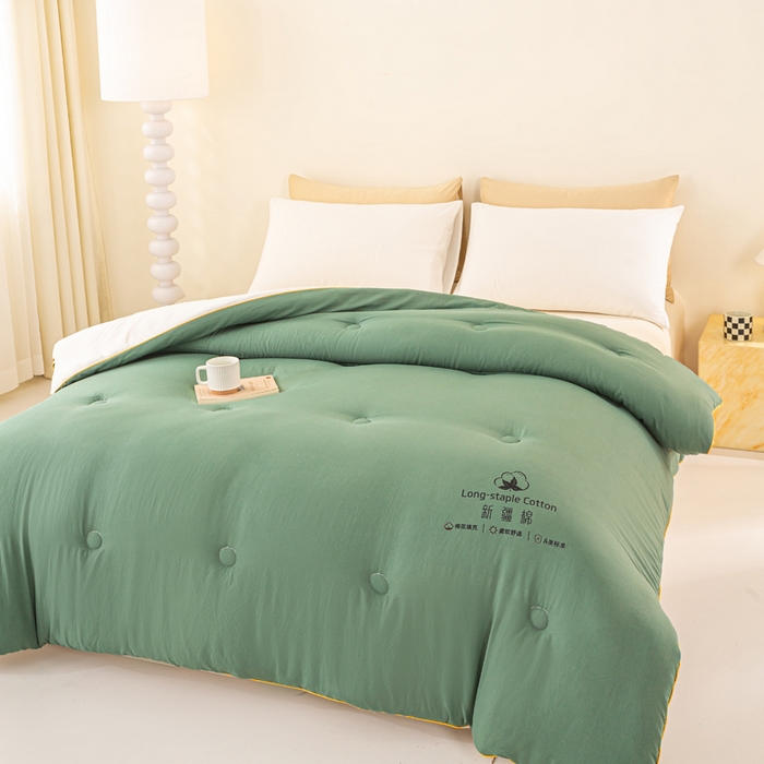 91家纺网 家纺一手货源 找家纺 梦初语 2025秋冬新款新疆长绒棉花被学生宿舍被子冬被棉絮空调被芯春秋棉被-直播热款 墨绿