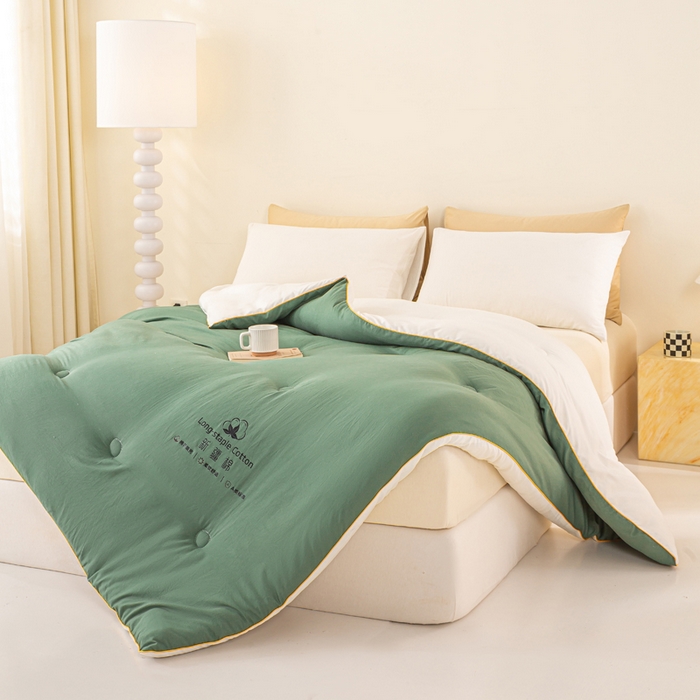91家纺网 家纺一手货源 找家纺 梦初语 2025秋冬新款新疆长绒棉花被学生宿舍被子冬被棉絮空调被芯春秋棉被-直播热款 墨绿