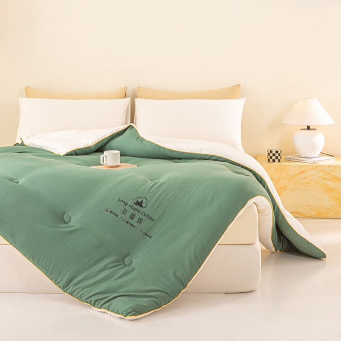 91家纺网 家纺一手货源 找家纺 梦初语 2025秋冬新款新疆长绒棉花被学生宿舍被子冬被棉絮空调被芯春秋棉被-直播热款 墨绿