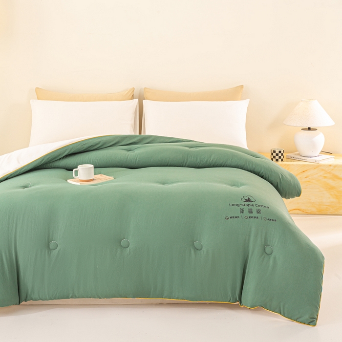 91家纺网 家纺一手货源 找家纺 梦初语 2025秋冬新款新疆长绒棉花被学生宿舍被子冬被棉絮空调被芯春秋棉被-直播热款 墨绿