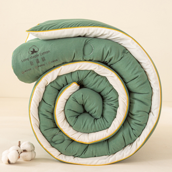 91家纺网 家纺一手货源 找家纺 梦初语 2025秋冬新款新疆长绒棉花被学生宿舍被子冬被棉絮空调被芯春秋棉被-直播热款 墨绿