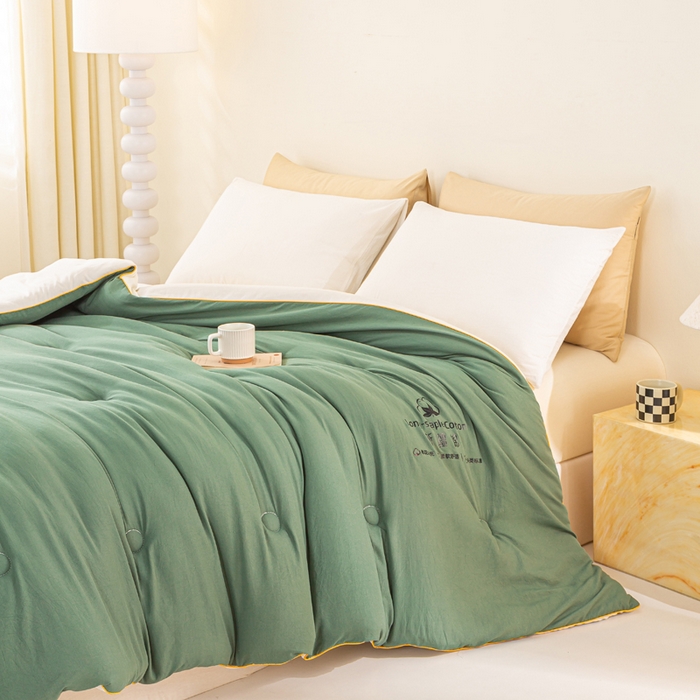 91家纺网 家纺一手货源 找家纺 梦初语 2025秋冬新款新疆长绒棉花被学生宿舍被子冬被棉絮空调被芯春秋棉被-直播热款 墨绿